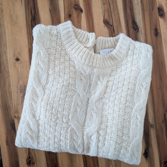 Preppy Y2K Style Vila Women's Cream Sweater Cable Knit - Picture 6 of 9
